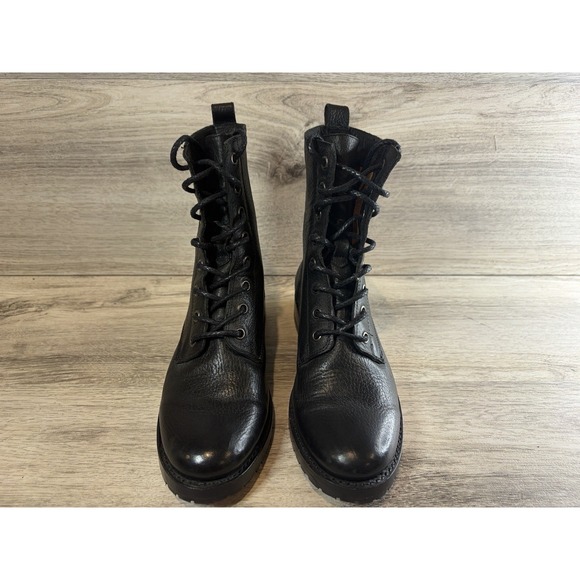 Frye Natalie Lace Up Moto Engineer Combat Boots Black Leather Women's 7 B - Picture 3 of 8